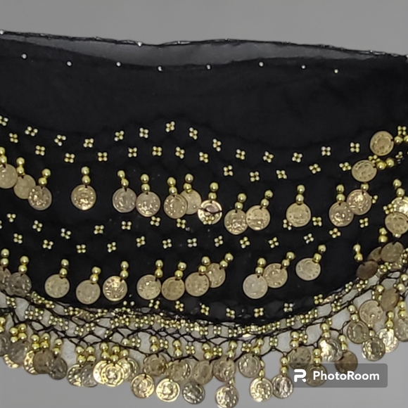 2-Piece Sexy Bellydancing Arabian Costume Set-Black with Gold Coins - Picture 9 of 10